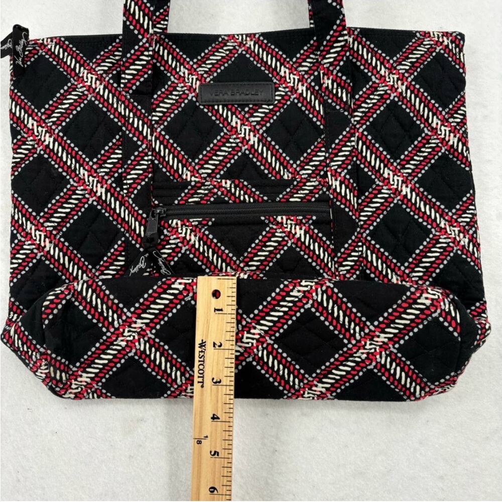 Vera Bradley Quilted Tote Handbag Minsk Plaid Black Red Zip Top Shoulder Bag - Picture 7 of 7